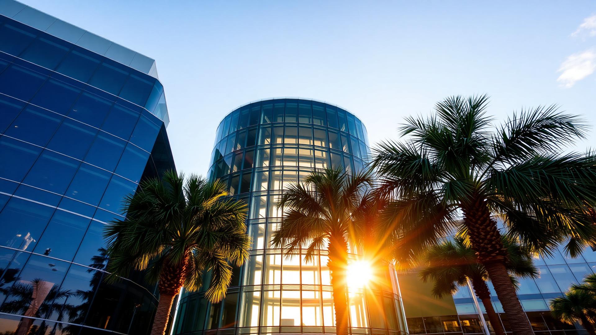 Modern office building in Florida at sunrise