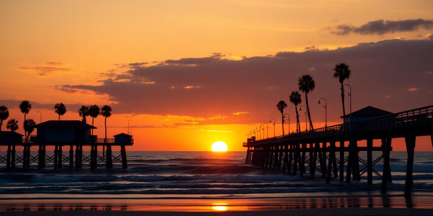 Huntington Beach pier at sunset